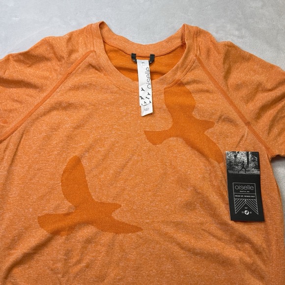 Oiselle Flyte Short Sleeve Running Shirt Clementine Orange Women Large NWT - Picture 7 of 9